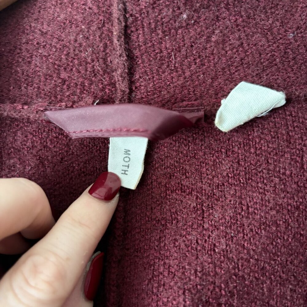 Anthropologie Moth Boiled Wool Mayella Cardigan Sweater Coat Burgundy Size Small - Picture 6 of 8